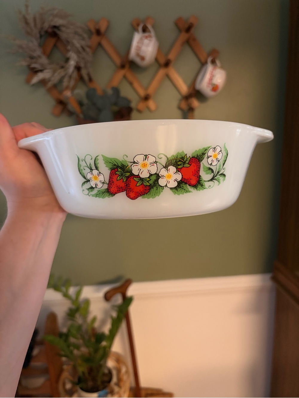 White Glass Strawberry Floral Casserole Dish
